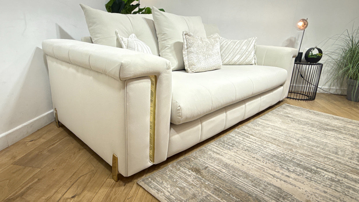 Sofology Oscar Fabric 3 Seater Gold Trim in Super Matt Velvet Ecru Mix