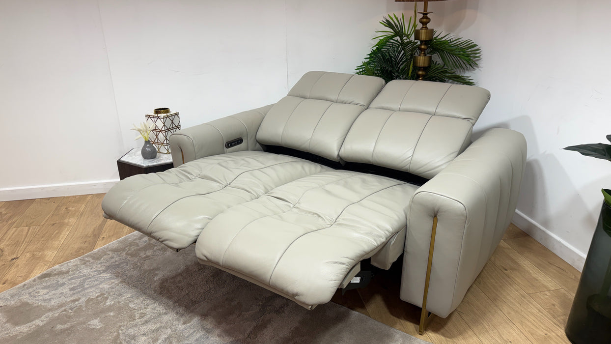 Sofology Paramount Leather 2 Seater Power Recliner/Headrest in Trusty Embossed Light Grey