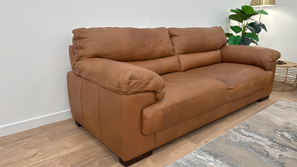 Santino 3 Seater - Loveseat - Footstool - Leather Sofa - Apollo Tan