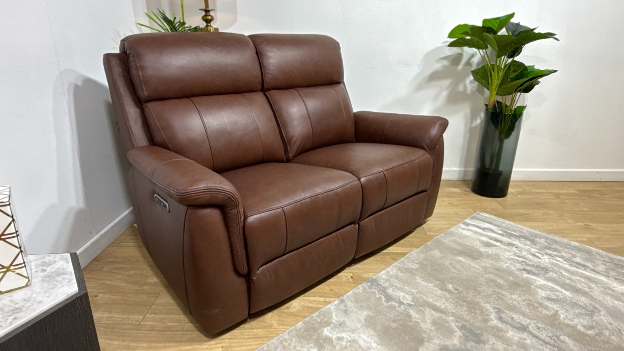 Sofology Bradie Leather 2 Seater Power Recliner/Headrest in Trusty Embossed Chestnut