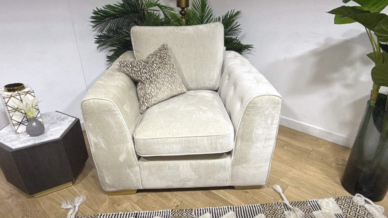 Sofology Valentina Fabric Chair Foam Seat in Luxury Deep Pile Chenille Stone Mix