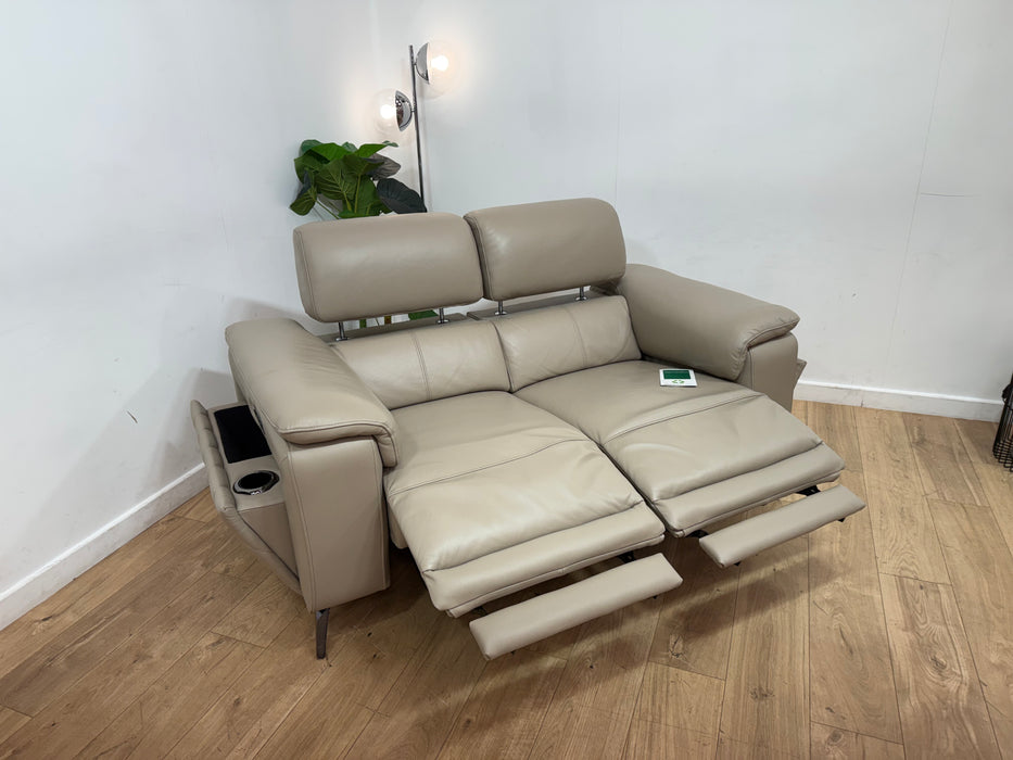 Sofology Fratelli Leather 2 Seater Power Recliner/Headrest in Trusty Embossed Stone