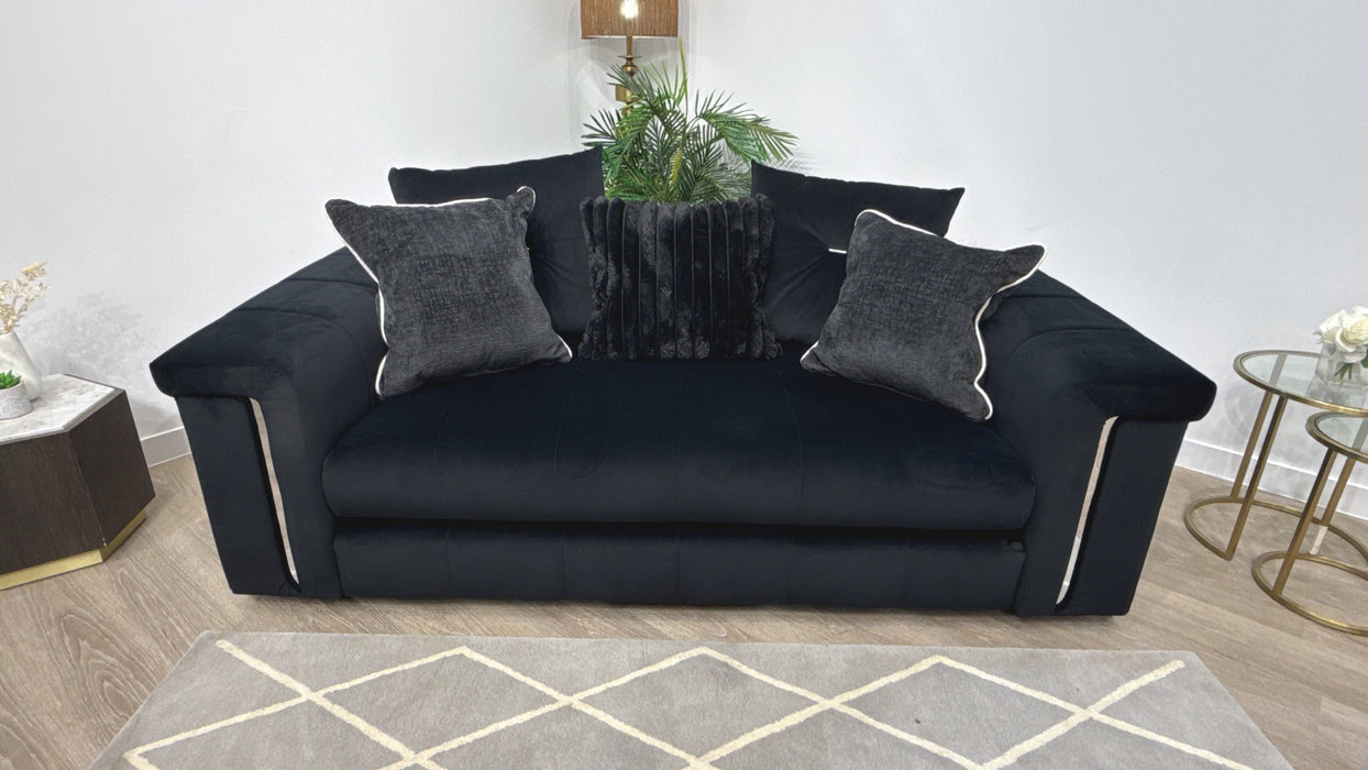 Sofology Oscar Fabric 2 Seater Silver Trim in Super Matt Velvet Black Mix