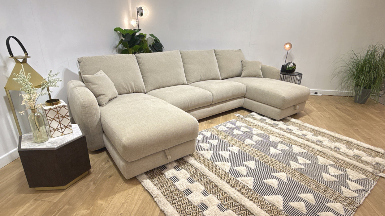 Sofology Restore Fabric 4 Seater Double Chaise in Pebble