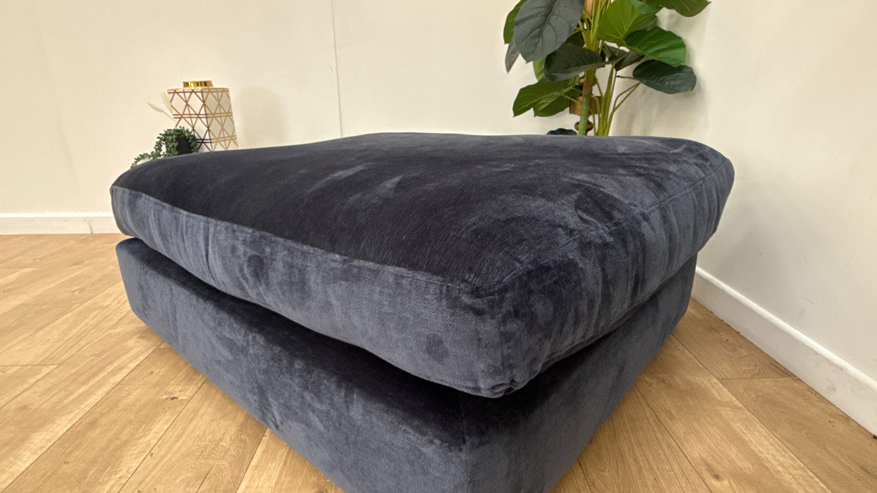 Sofology Bellagio Fabric Footstool Feather Flex Filling in Luxury Deep Pile Chenille Denim