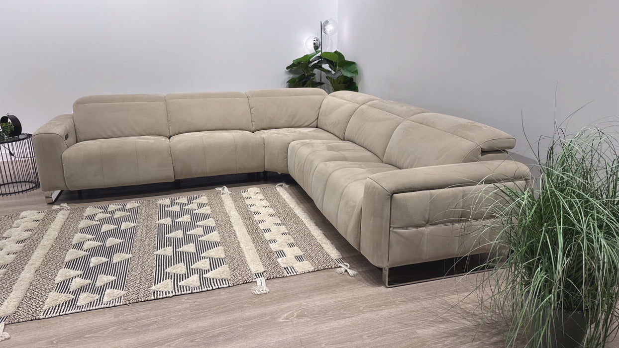 Sofology Marvella Fabric 3 Corner 3 Power Recliner/Headrest in Lifestyle Nubuck Feel Stone