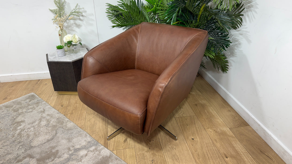 Sofology Adler Leather Swivel Chair in Relaxed Soft Brown