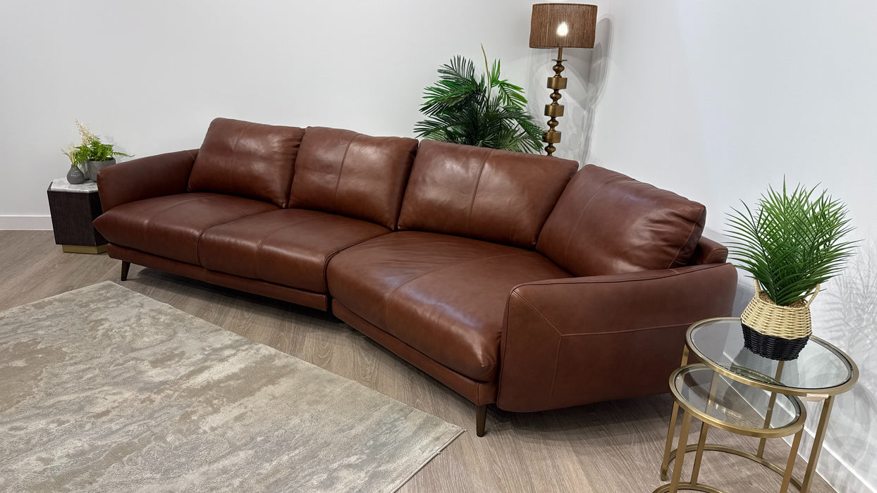 Sofology Adler Leather 4 Seater Asymmetric in Relaxed Soft Brown