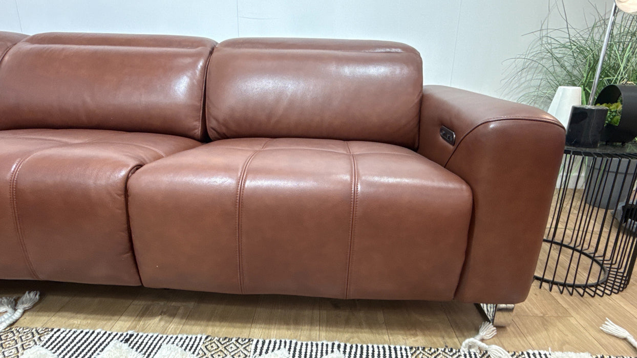 Sofology Marvella Leather 1.5 Console Corner 3 Power Recliner in Trusty Sheen Butterscotch