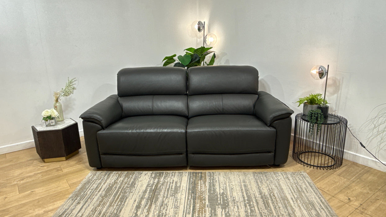 Sofology Hugo Leather 2.5 Seater Power Recliner/Headrest in Trusty Embossed Charcoal