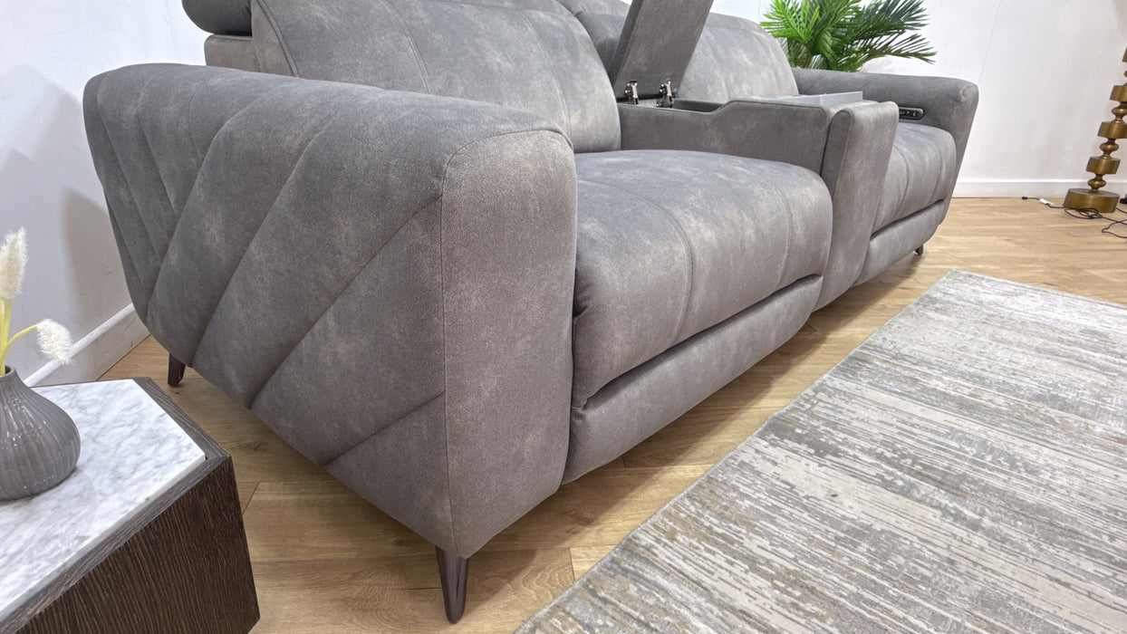Sofology Allure Fabric 2.5 Seater Screen Console Power Recliner/Headrest Heated Seats Lumbar Support Speakers in Lifestyle Flecked Mocha