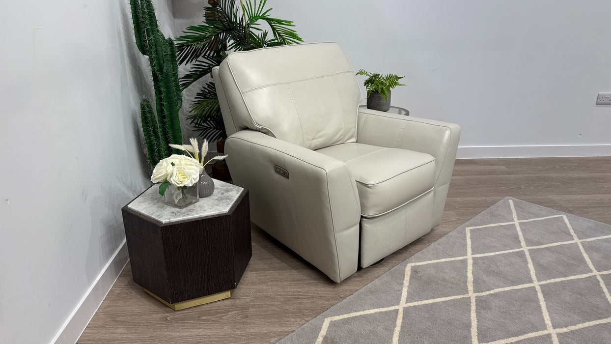 DFS Sophia Leather Chair Power Recliner in Pearl