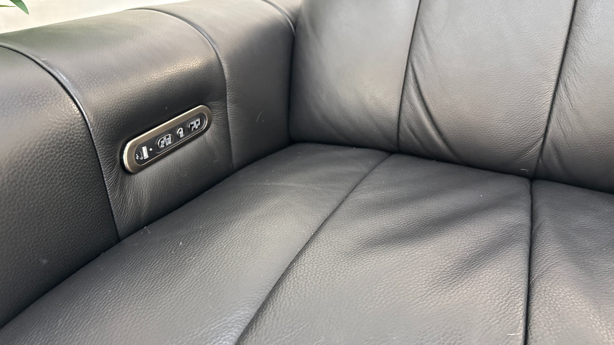 Sofology The Paramount Leather 2.5 Seater Console Power Recliner/Headrest Speakers in Trusty Embossed Jet Black