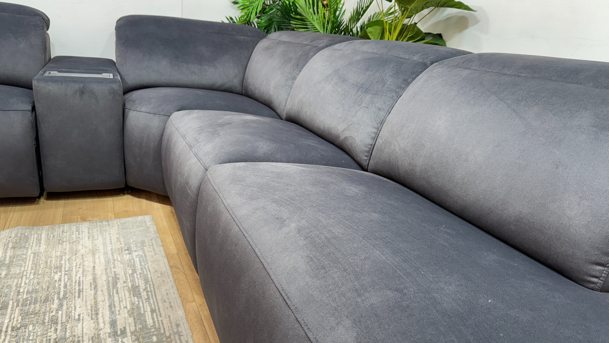 Sofology Fabric 3 Corner Console 1.5 Chaise Power Recliner/Headrest in Lifestyle Flecked Anthracite
