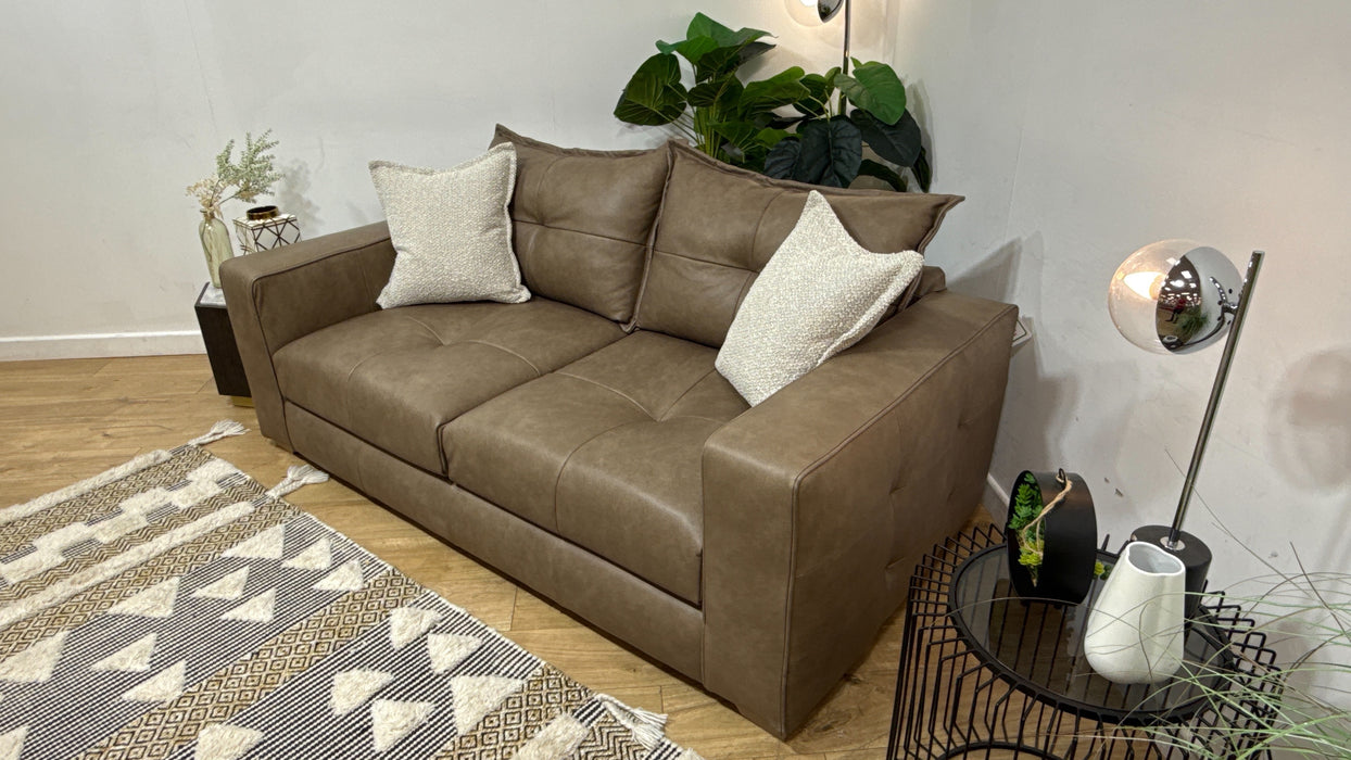 Sofology Artisan Leather 3 Seater in Relaxed Natural Grain Taupe/Natural Mix