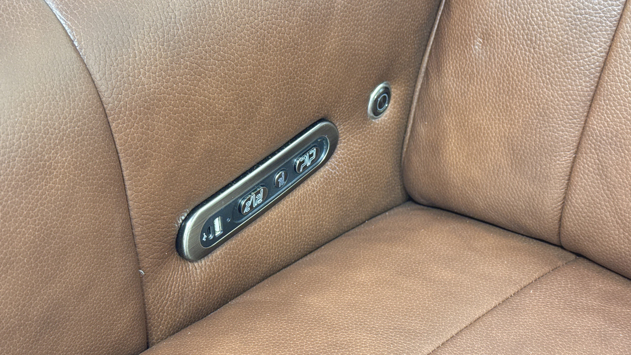 Sofology Lumiere Leather Chair Power Recliner/Headrest in Trusty Embossed Chestnut