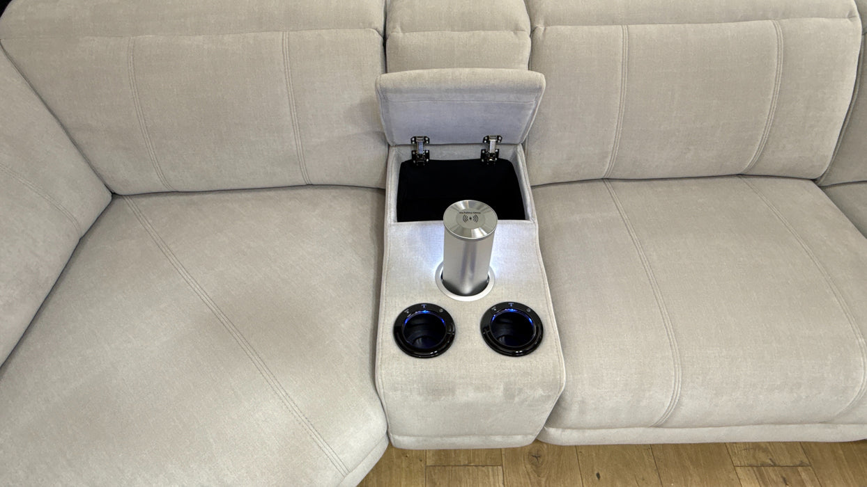 Sofology Allure Fabric 1.5 Smart Console Corner 3 Power Recliner/Headrest Heated Seats Lumbar Support in Relaxed Chenille Stone