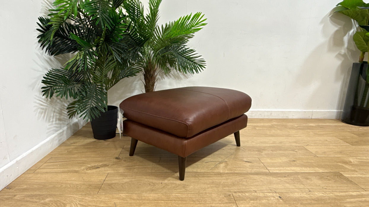 Sofology Adler Leather Designer Footstool in Relaxed Soft Brown