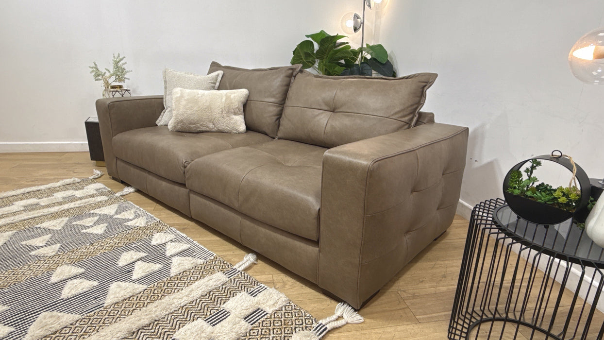Sofology Artisan Leather 4 Seater Split in Artisan Relaxed Natural Grain Taupe/Natural Mix