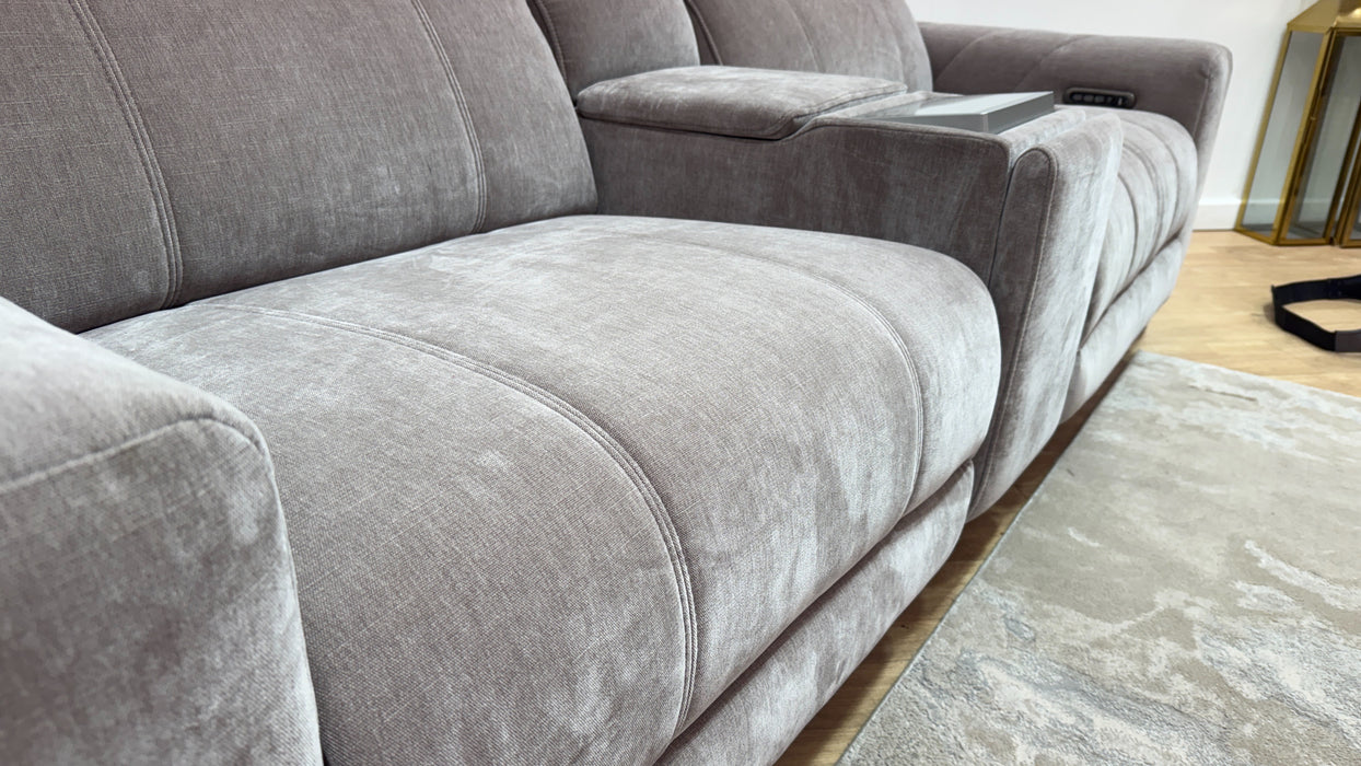 Sofology Allure Fabric 2.5 Seater Screen Console Power Recliner/Headrest Heated Seats Lumbar Speakers in Relaxed Chenille Nutmeg