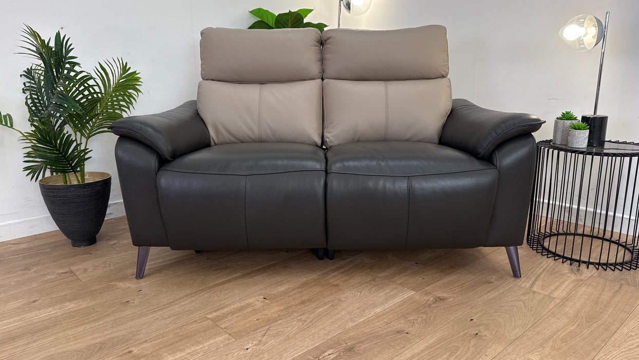 The Arlo 2 Seater Sofa - Leather  - Power Recliner - Trusty Embossed Stone