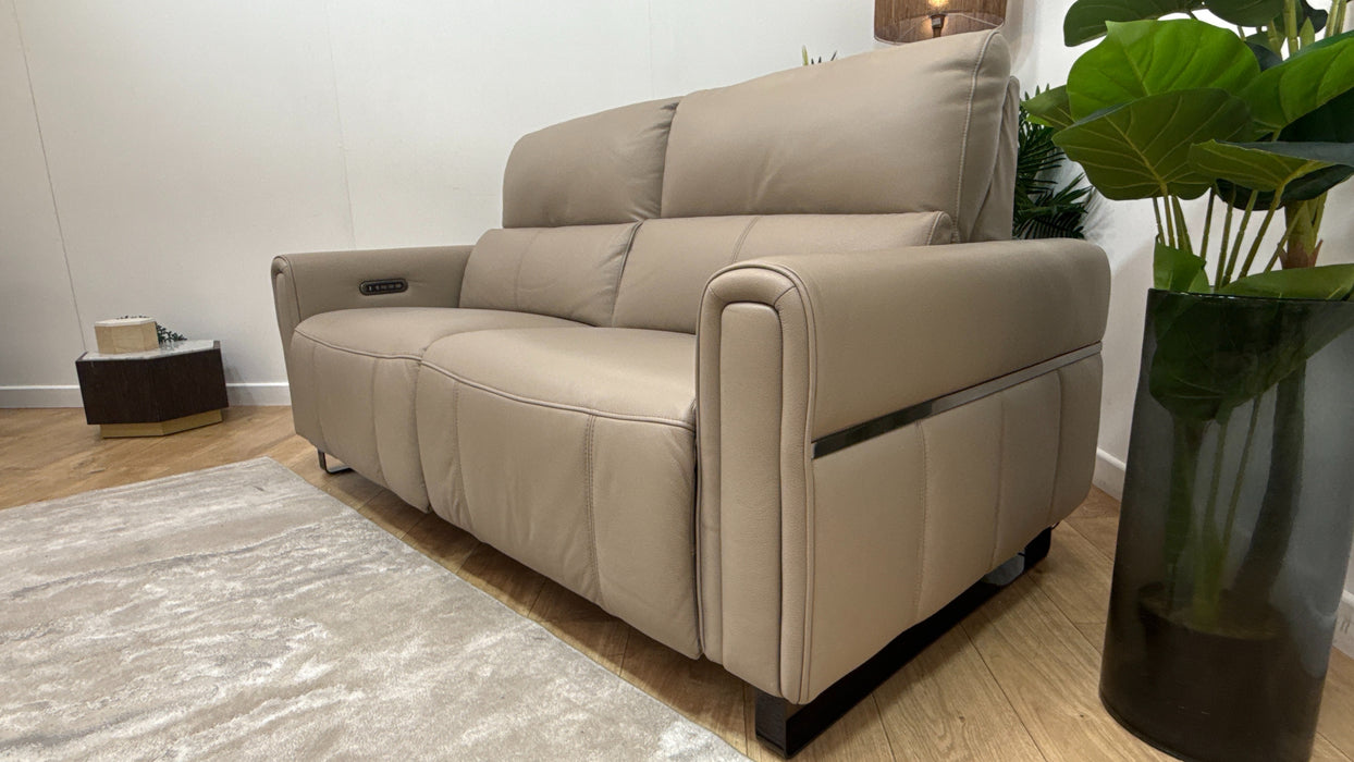 Sofology Ravello Leather 2.5 Seater Power Recliner/Headrest Lumbar Support in Trusty Embossed Stone