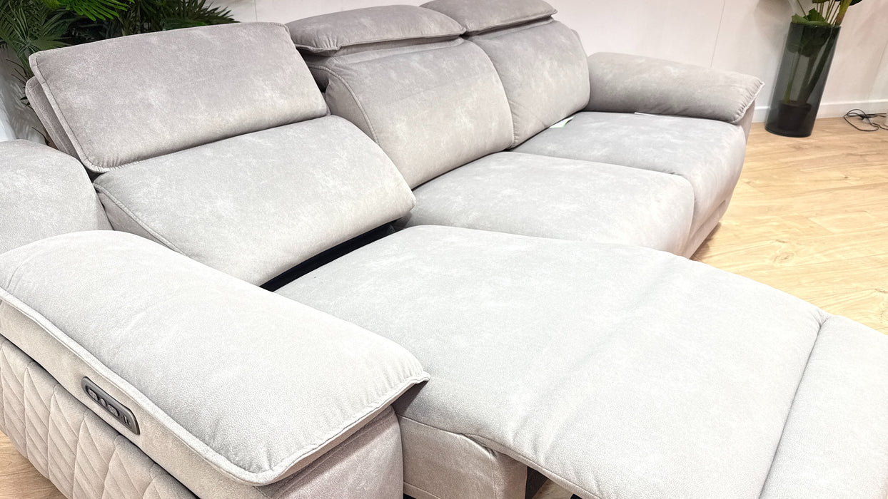 Sofology Benz Fabric 3 Seater Power Recliner/Headrest in Lifestyle Flecked Stone