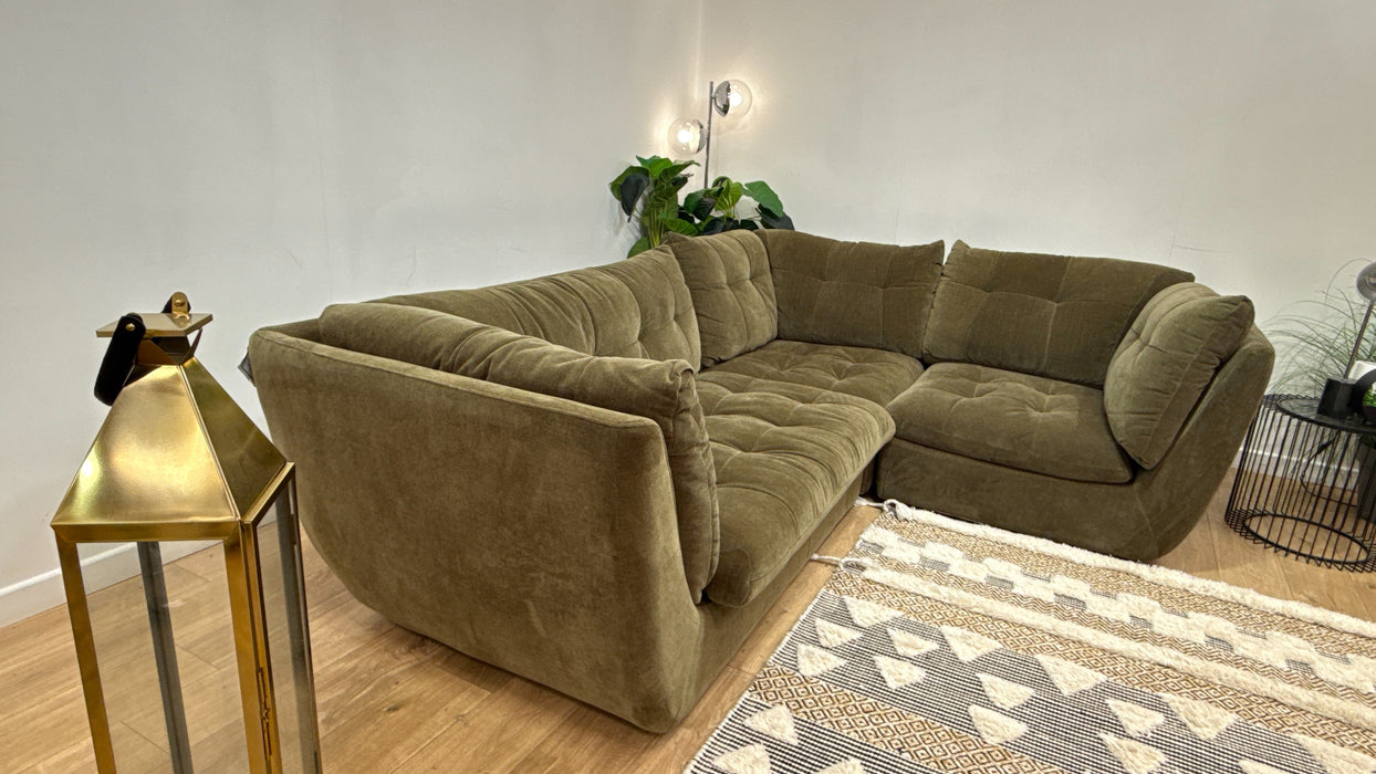 Sofology Cocoon Fabric 2 Corner 1 in Relaxed Chenille Olive Green