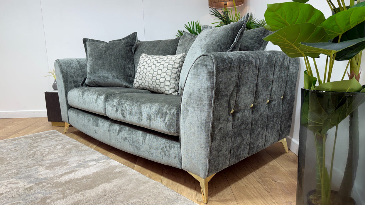 Sofology Luella Fabric 3 Seater Gold Buttons in Luxe Chenille Alpine Green Mix