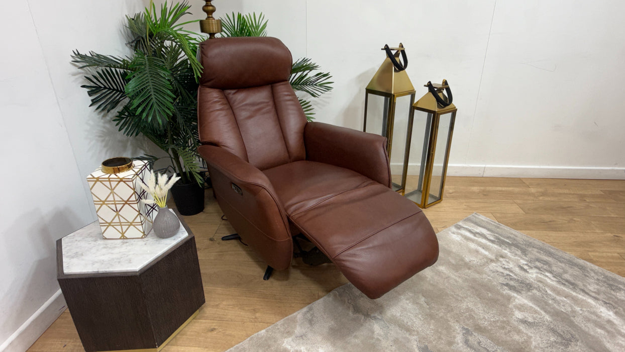 Sofology Heston Leather Chair Power Recliner in Relaxed Soft Brown