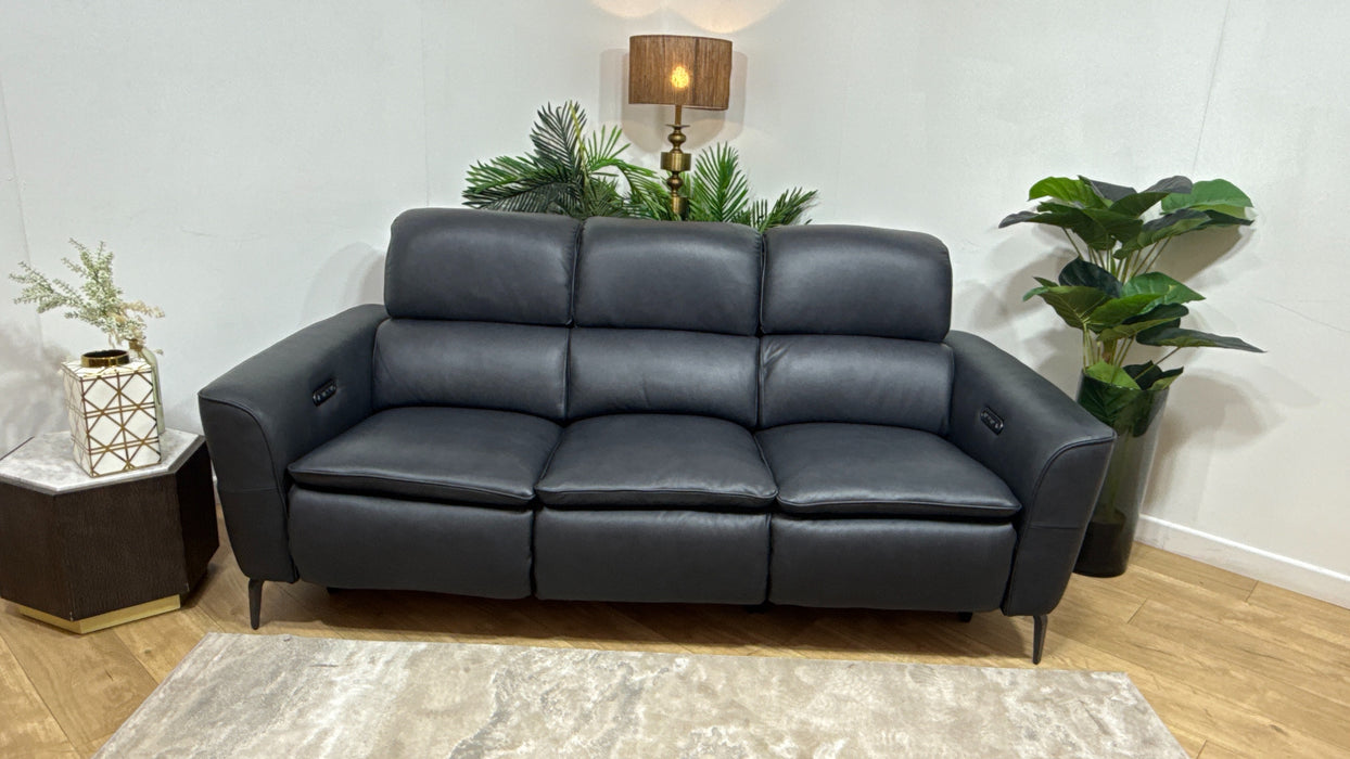 Sofology Viento Leather 3 Seater Power Recliner/Headrest in Trusty Embossed Navy
