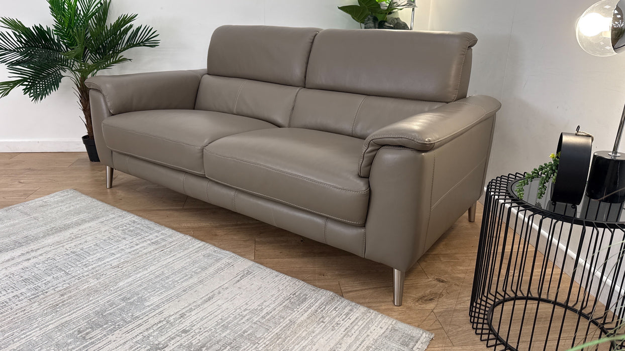 Sofology Illinois Leather 3 Seater in Trusty Soft Sheen Taupe
