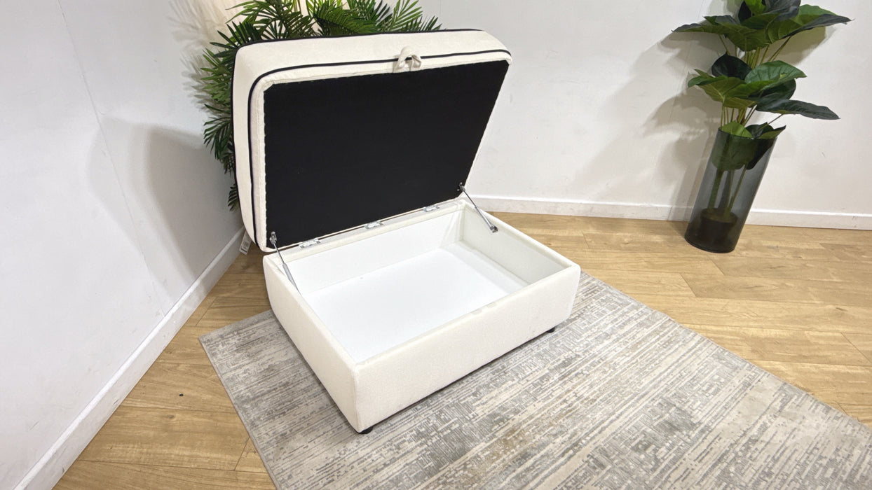 Sofology Atelier Storage Footstool in Chenille Ivory All Over With Black Contrast Piping