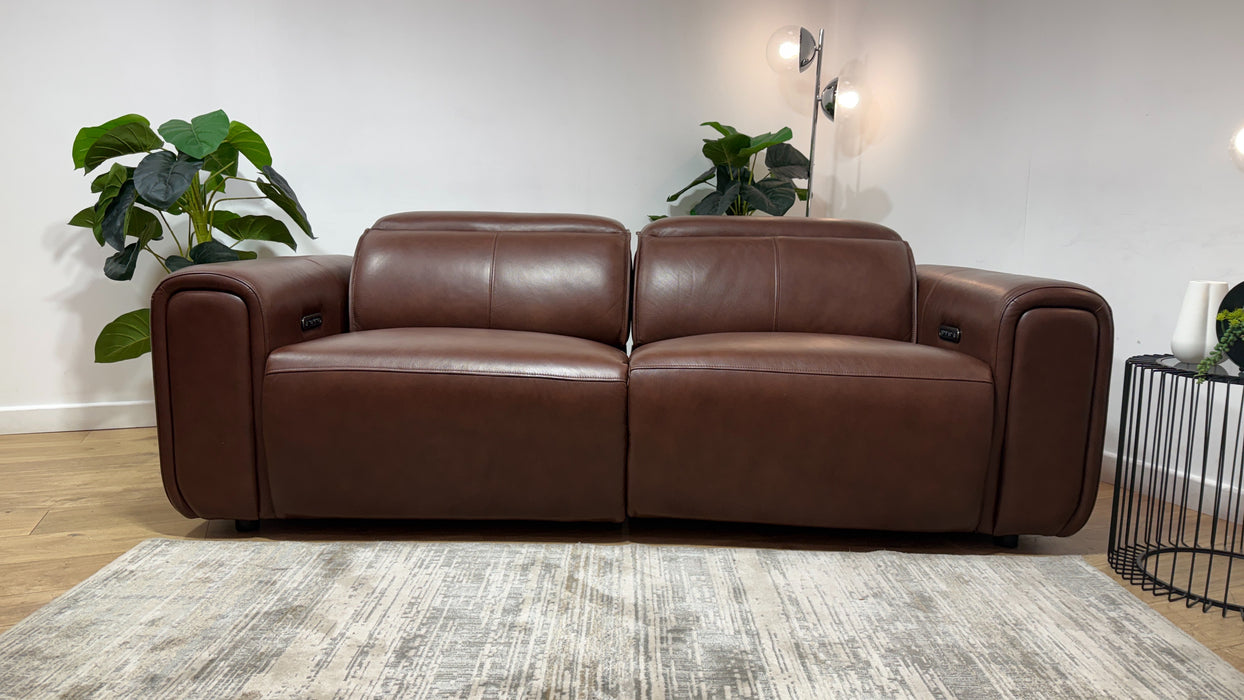 Sofology Premiere Leather 2.5 Seater Power Recliner/Headrest in Trusty Embossed Chestnut