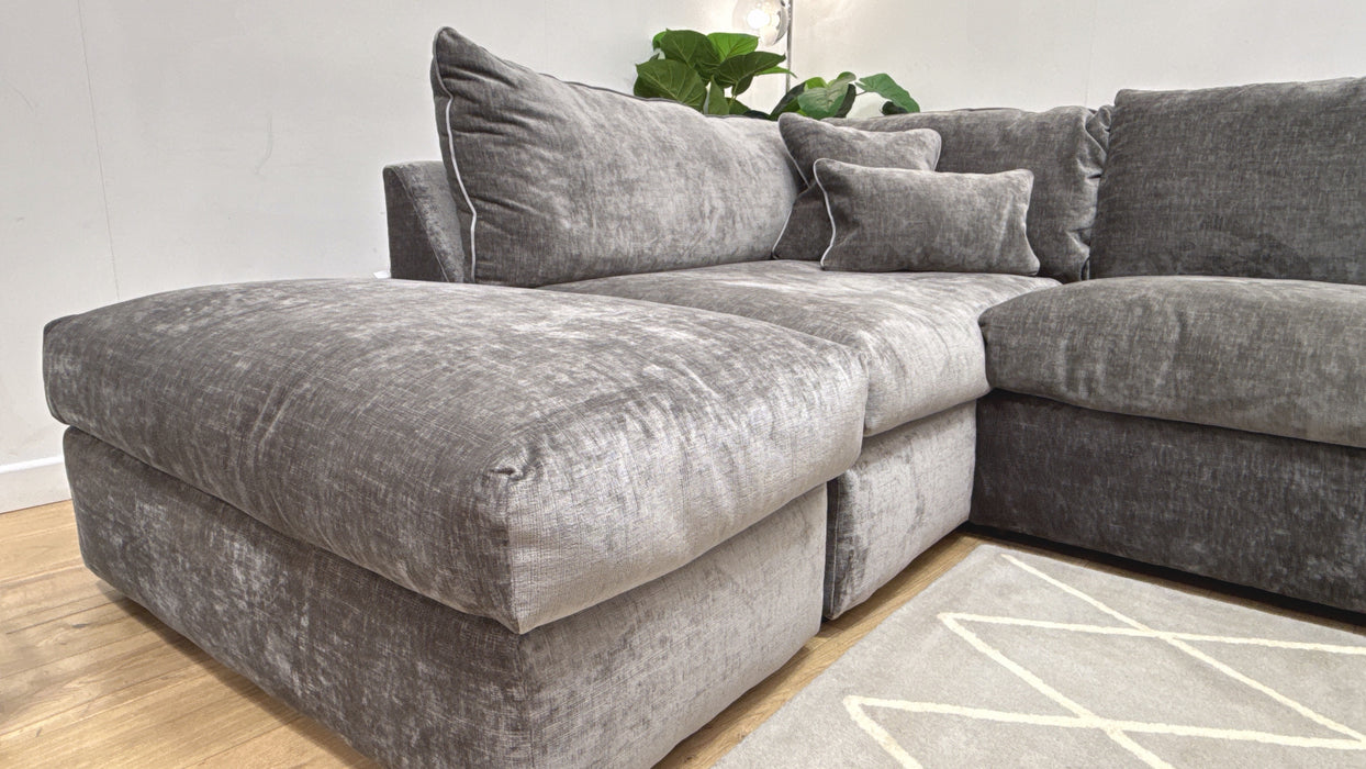 Sofology Georgio Fabric Terminal 1 Corner 3 Feather Flex Seats in Luxe Chenille Grey Mix