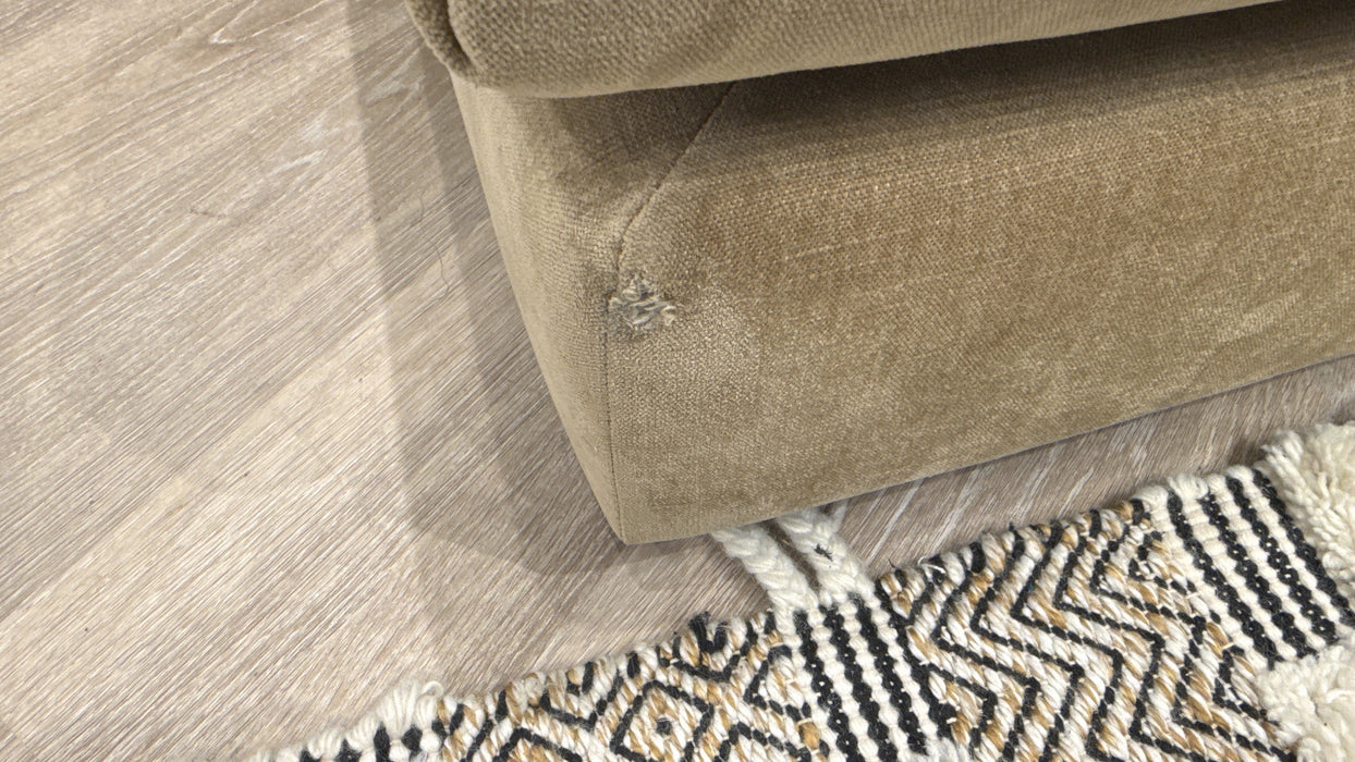 Sofology Cove Fabric Grande Double Chaise Dark Wood Panel in Soft Chenille Caramel