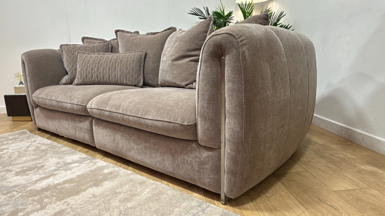 Sofology Empress Fabric 3 Seater Pillow Back Gunmetal Trim in Relaxed Chenille Nutmeg