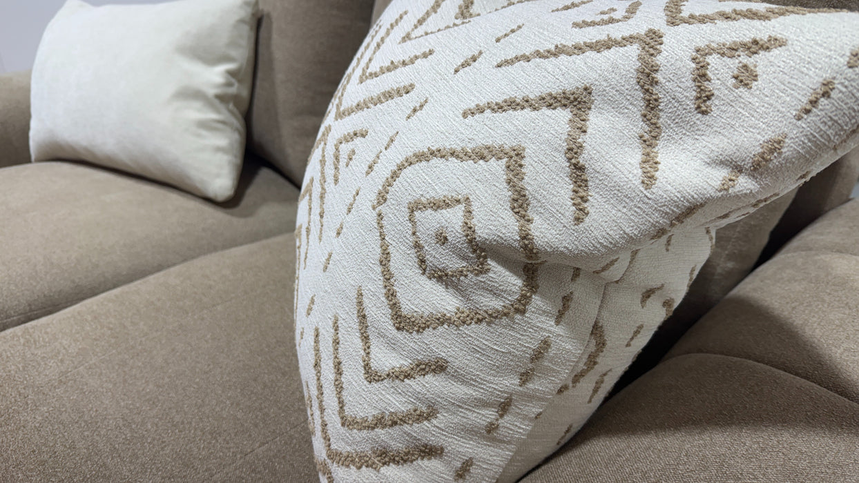 Sofology Soho Fabric 2 Seater Dark Wood Trim in Micro Boucle Mink/Natural Mix