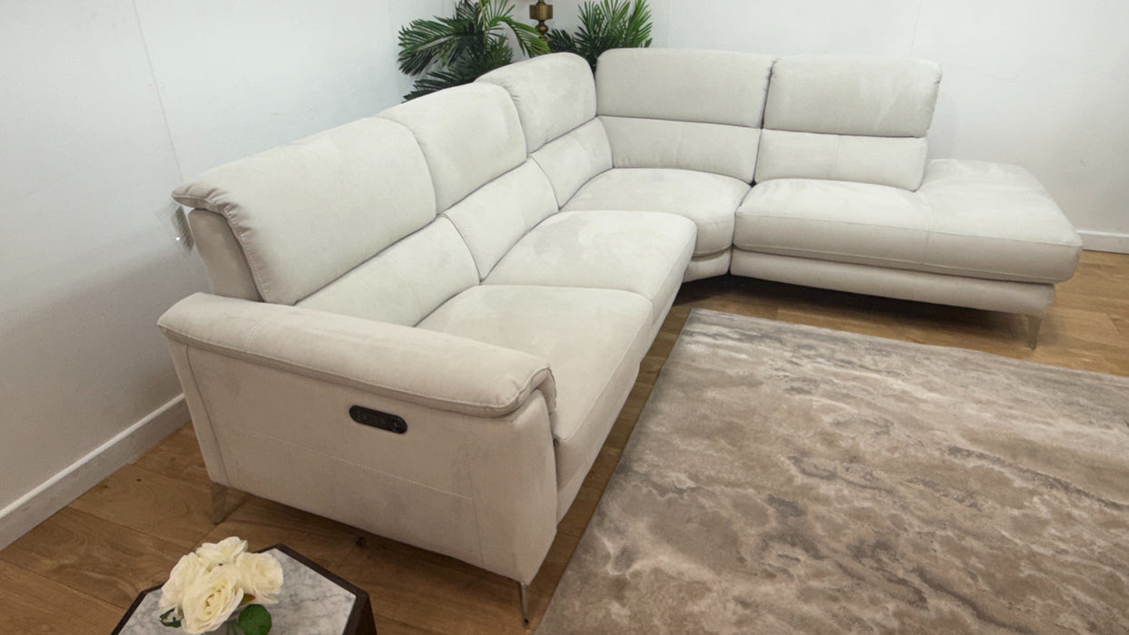 Sofology Illinois Fabric 2 Corner 1 Terminal Power Recliner/Headrest in Lifestyle Textured Beige