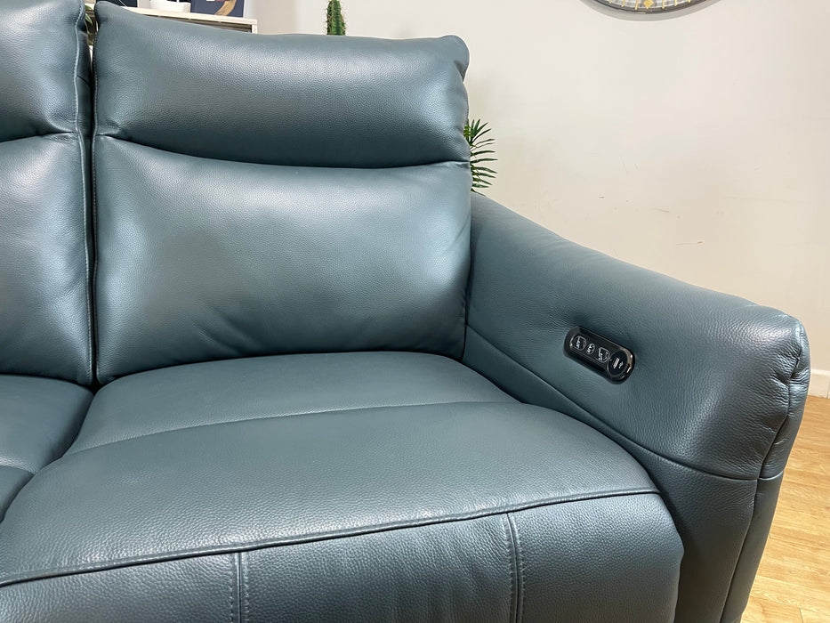 Renato 2 Seater Trusty Embossed Leather Peacock - Power Recliner (WA2)