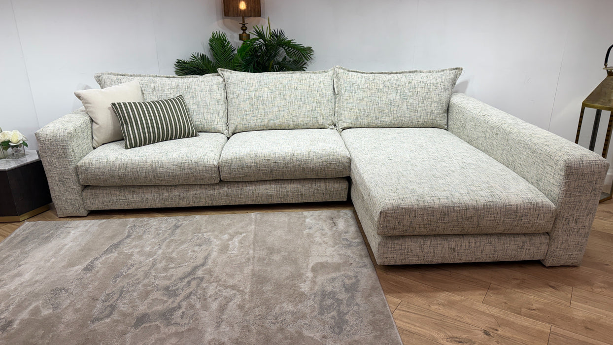 Sofology Cove Fabric Grande Chaise Light Wood Panel in Artisan Chenille Green Mix