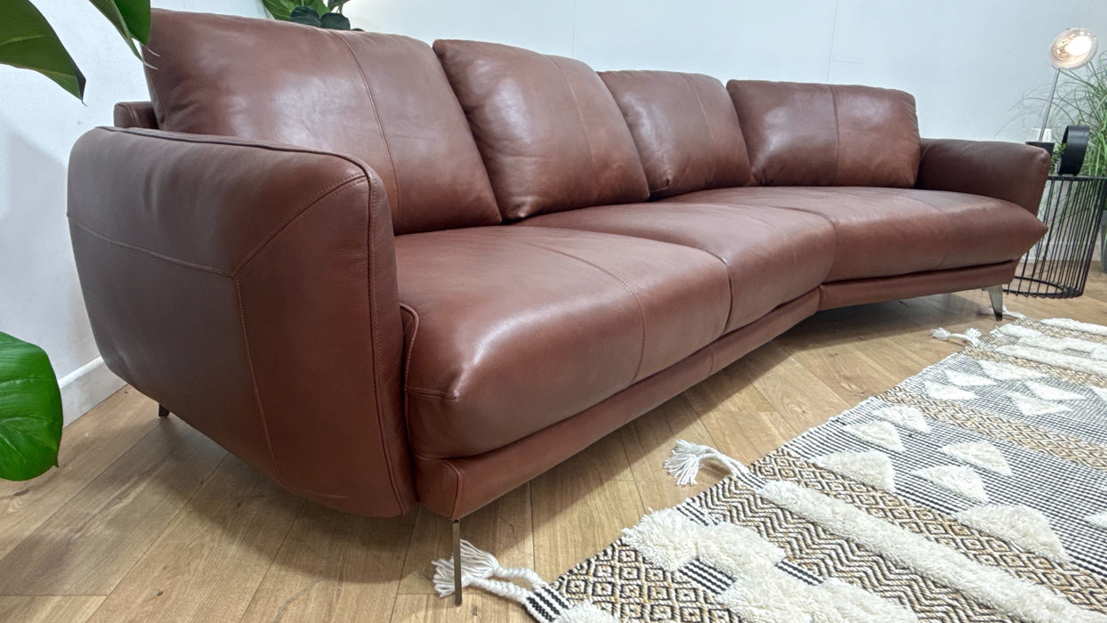 Sofology Adler Leather 4 Seater Asymmetric in Relaxed Soft Brown