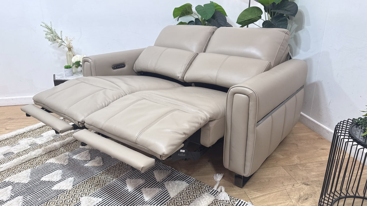 Sofology Ravello Leather 2.5 Seater Power Recliner/Headrest Lumbar Support in Trusty Embossed Stone