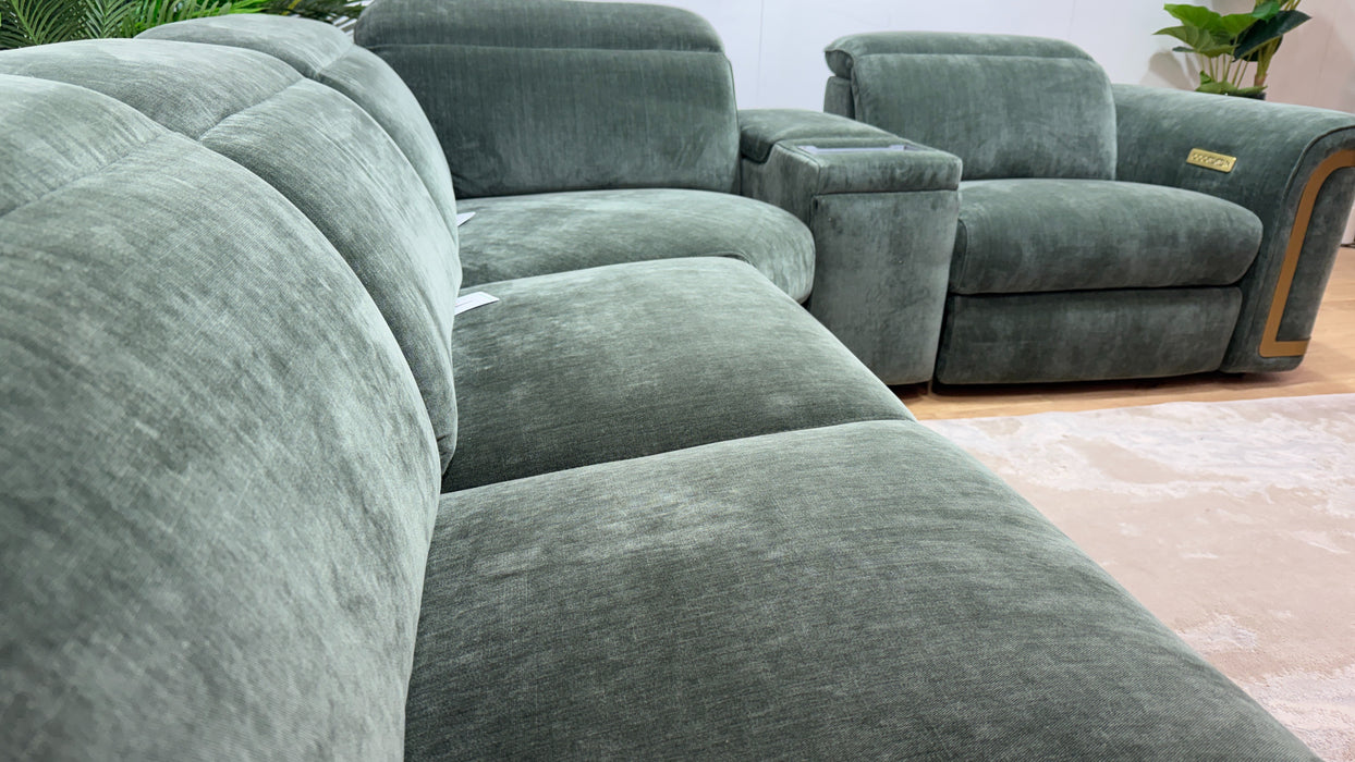 Sofology Plaza Fabric 3 Corner Smart Console 1.5 Power Recliner/Headrest in Relaxed Chenille Pine