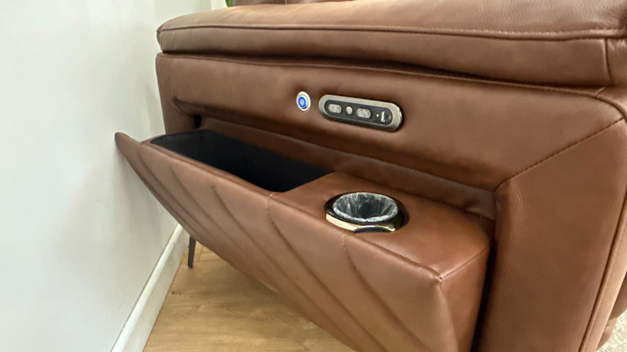 Sofology The Fratelli Leather 2 Seater Power Recliner/Headrest in Trusty Embossed Chestnut