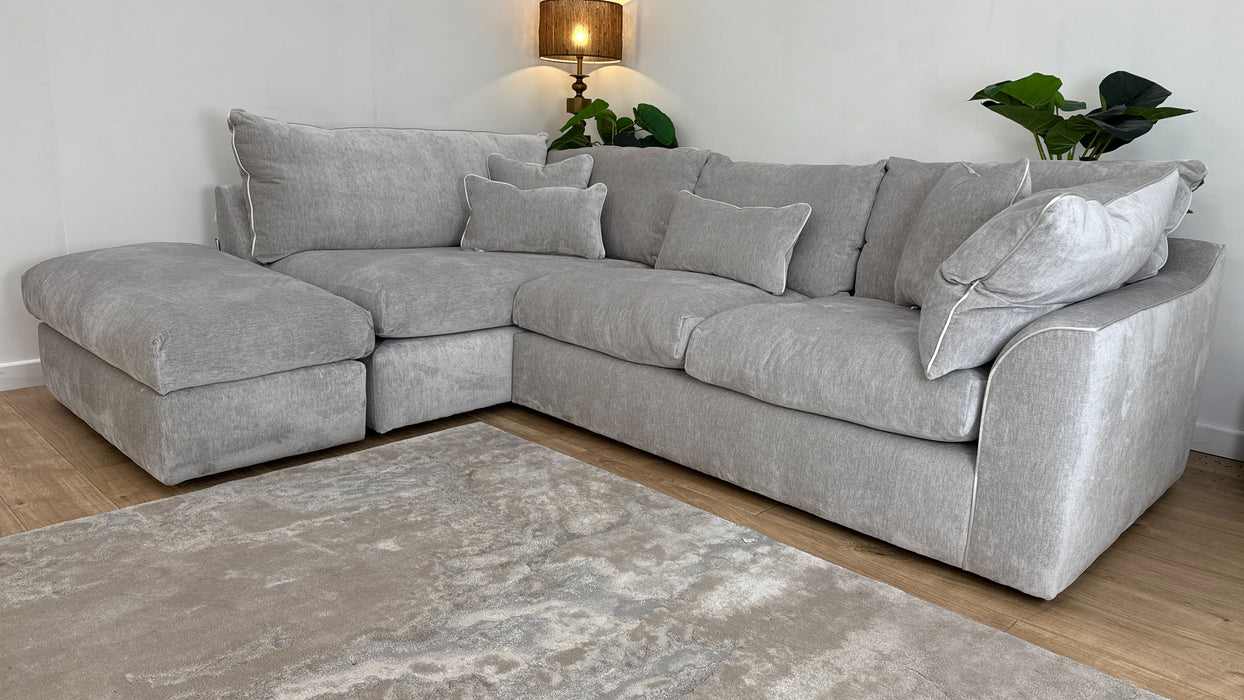 Sofology Georgio Fabric Terminal 1 Corner 3 Feather Flex Seats in Luxury Deep Pile Chenille Silver Mix