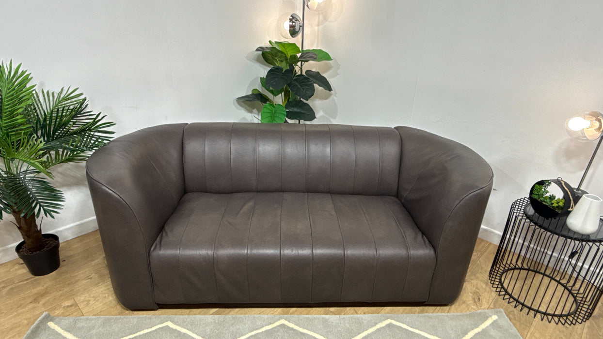 Sofology Fitzrovia Leather 2 Seater Dark Wood Trim in Relaxed Natural Grain Espresso Mix