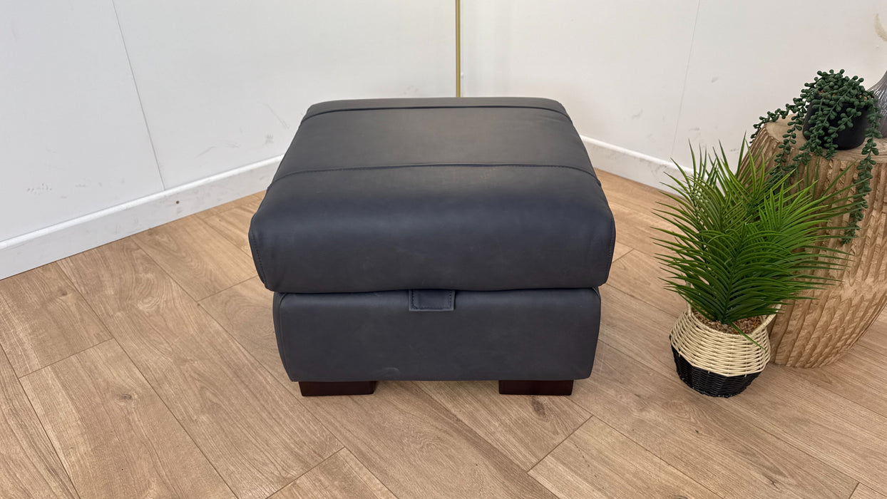 Mason Leather Storage Footstool - Relaxed Matt Leather Charcoal