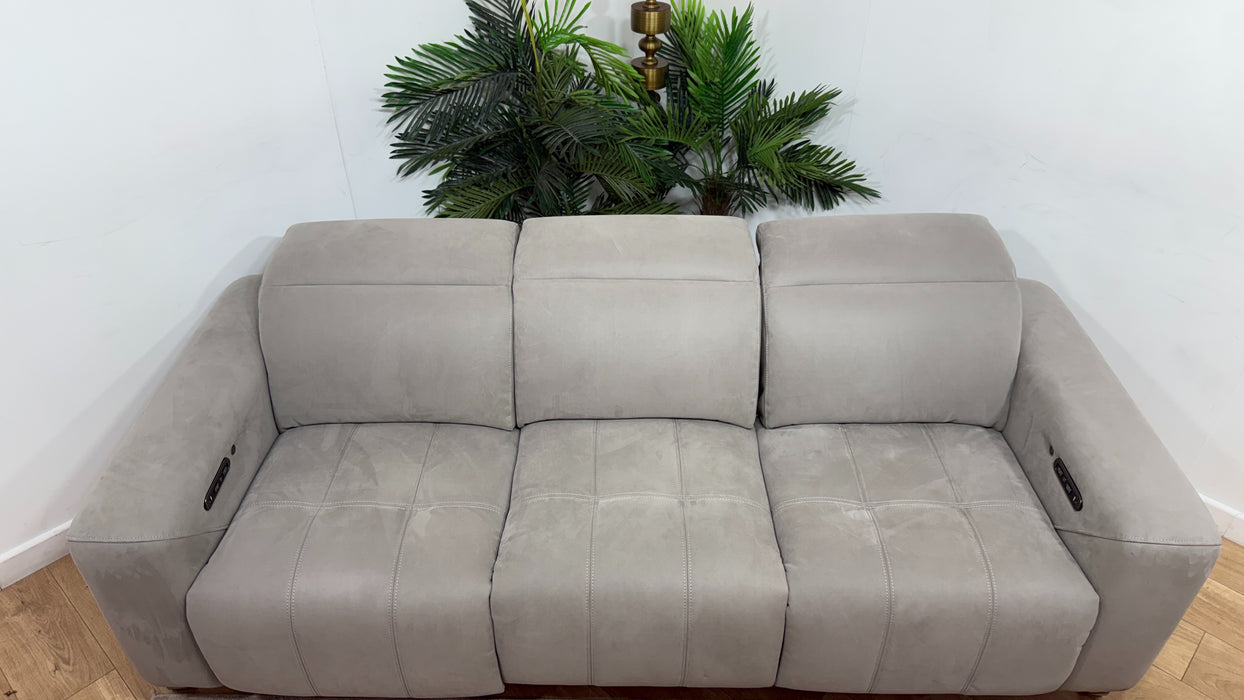 Sofology Marvella Fabric 3 Seater Power Recliner/Headrest Heated Seats in Lifestyle Nubuck Feel Light Grey