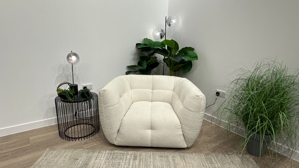 Sofology Lunar Fabric Swivel Chair in Woven Boucle Linen